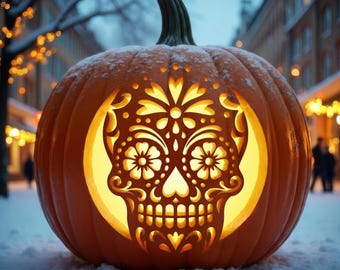 Sugar Skull Pumpkin Carving Stencil, Halloween Printable Template, Jack O Lantern Design, Digital Download, #JOL