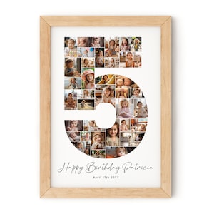 Foto-Collagenvorlage zum 5. Geburtstag, Foto-Meilensteinschild zum 5. Geburtstag, Nummer 5, bearbeitbare Foto-Poster-Vorlage zum 5. Geburtstag, Canva