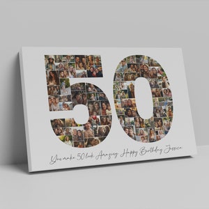 50th Birthday Photo Collage Template, Personalized 50th Birthday Gift for Women, Him, Mom, Number Collage, Family Gift, Birthday Gift, Canva image 4