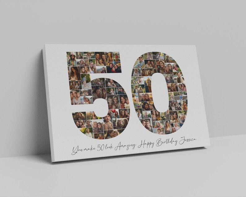 50th Birthday Photo Collage Template, Personalized 50th Birthday Gift for Women, Him, Mom, Number Collage, Family Gift, Birthday Gift, Canva image 4