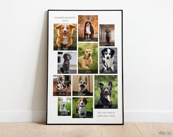 Plantilla de collage de fotos de mascotas con etiqueta de nombre, collage de fotos de perros y gatos, collage de fotos de cachorros, collage de fotos de animales para amantes de los perros.