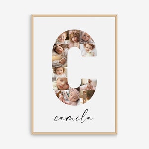 Plantilla de collage de fotos de letra C, impresión personalizada de nombre inicial para niñas y niños, impresión de guardería, nombre imprimible, decoración de guardería