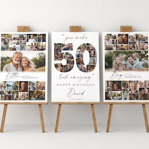 Ensemble de modèles d'affiches de collage photo 50e anniversaire, panneau de bienvenue personnalisable 50e anniversaire, collage anniversaire imprimable pour lui, elle
