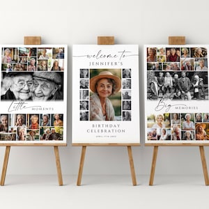 Plantilla de póster de collage de fotos de cumpleaños, tablero de letrero de bienvenida de cumpleaños para 53 fotos, collage de cumpleaños imprimible y personalizable para todas las edades