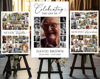 Funeral Photo Collage Sign Set Templates, Funeral Welcome Sign Template, Celebration of Life, In Loving Memory, Memorial Poster Size