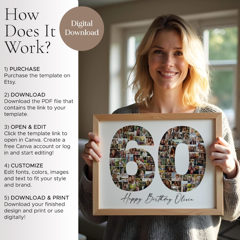 60th birthday photo collage gift, picture collage, welcome sign board