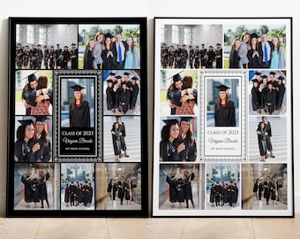 Modello di collage fotografico di laurea modificabile in formato poster, collage, Canva, commemorativo, collage fotografico di laurea, regalo di laurea, classe del 2025
