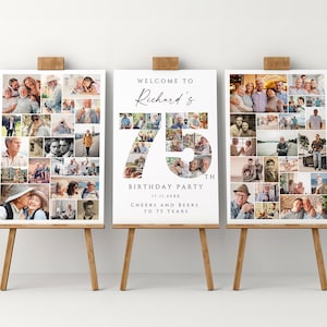 75th Birthday Photo Collage Poster Bundle, Customizable Photo Collage Board Set, 75th Birthday Collage Template for Her or for Him