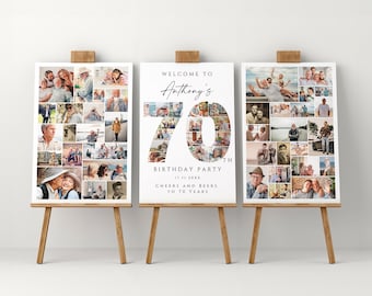 70th Birthday Photo Collage Template Set, Personalized Birthday Poster Gift, Birthday Welcome Board for Grandma, Grandpa, Dad or Mom