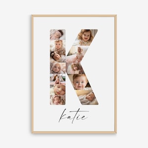 Modelo de colagem de fotos com letra K, impressão de nome inicial personalizada para meninas e meninos, impressão de berçário, nome imprimível, decoração de berçário