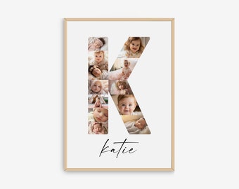 Letter K Photo Collage Template,  Personalized Initial Name Print for Girls and Boys, Nursery Print, Name Printable, Nursery Decor