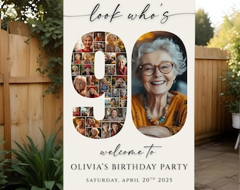 Editable 90th Birthday Photo Collage Party Welcome Sign Template, Celebrating 90 Years, Birthday Photo Poster, Photo Montage Display Poster