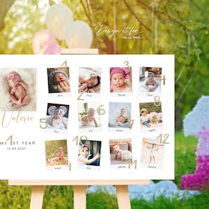 Panneau marquant le premier anniversaire, collage de photos imprimables pour le 1er anniversaire, affiche, photos d'un an pour bébé, modèle imprimable, toile