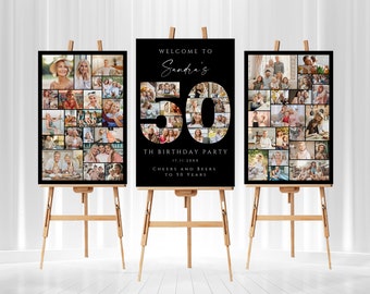 Black 50th Birthday Photo Collage Template Set, Look who's 50, Personalized Birthday Poster, Customizable Photo Collage Board, Birthday Gift