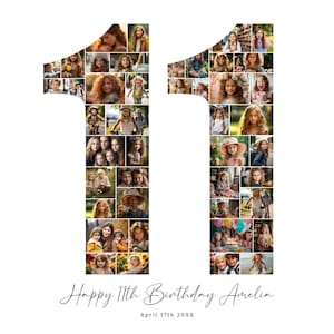 11e verjaardag fotocollage, 11e verjaardagscadeau, verjaardag nummer 11 afdrukbare, 11e fotocollagesjabloon, bewerkbare 11e verjaardag poster