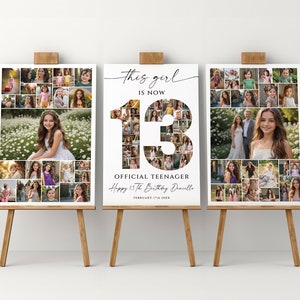 13th Birthday Welcome Sign Template Set, Customizable, Printable Thirteenth Birthday Photo Collage Bundle, Celebration Board for Boy or Girl