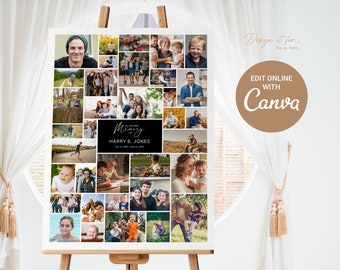 Poster Size Funeral Photo Collage Template for 35 Photos, Funeral Template, Canva, Memorial, Wedding, Graduation, Celebration