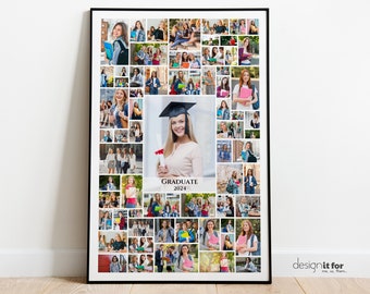 Graduation Photo Collage Template, 24x36 Photo Collage Poster Template for 65 Photos, Class Photo Collage Template Canva, Photoshop