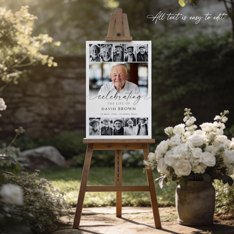 Funeral Photo Collage Template, Funeral Poster, Celebration of Life,  Funeral Welcome Sign, In Loving Memory, Memorial Poster