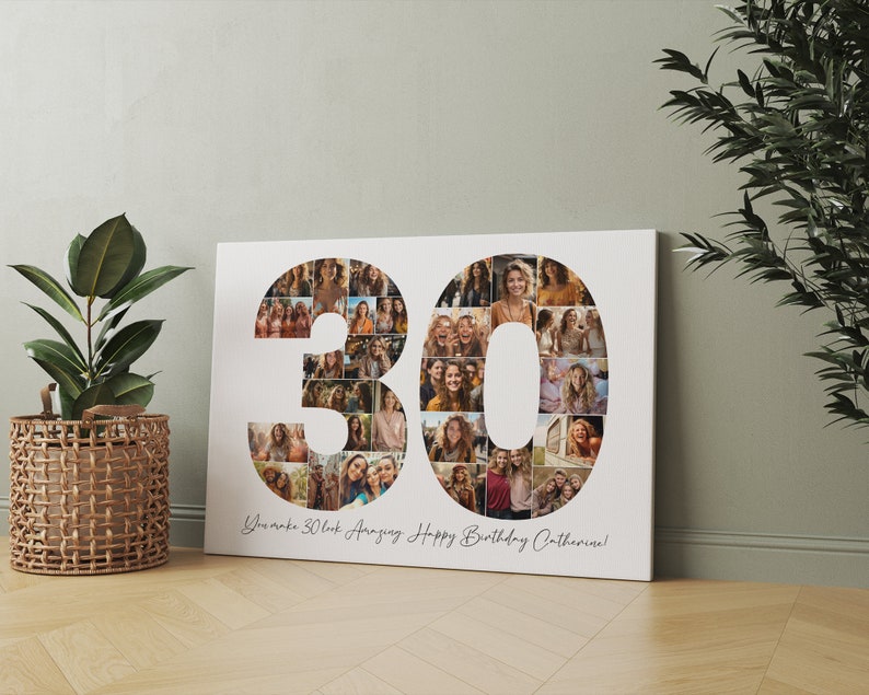 30th Birthday Photo Collage Template, Personalized 30th Birthday Gift for Her, Him, 30th Anniversary Picture Collage, Birthday Gift, Canva image 3