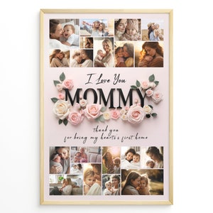 Photo Collage Template for Mother With Pink Roses, Gift for Mom, Customizable Mother&#39;s Day Gift, Printable Photo Collage for Mother