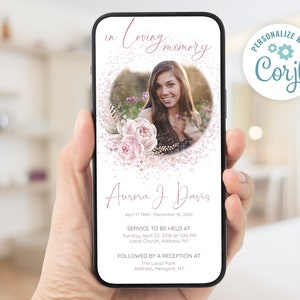 Pink Rose Funeral Evite, Anuncio electrónico de funeral, Invitación electrónica al funeral, Invitación digital al funeral, Evite funeral, Evite conmemorativo
