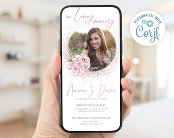 Pink Rose Funeral Evite, Electronic Funeral Announcement, Funeral E-invite, Funeral Digital Invitation, Funeral Evite, Memorial Evite