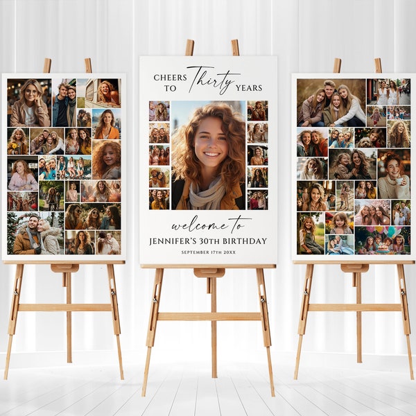 30th Birthday Photo Collage Poster Bundle Template , Cheers to 30 years, Personalized Birthday Board, Customizable 30th Birthday Gift, Canva