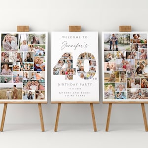 Conjunto de plantillas de collage de fotos para el 40.° cumpleaños, tablero de bienvenida editable e imprimible, póster personalizado como regalo para amiga, hermana o esposa