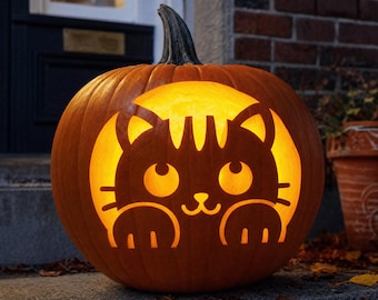 Cute Cat Pumpkin Stencil, Easy Halloween Pumpkin Carving Template, Jack O Lantern Design, Digital Download, #JOL