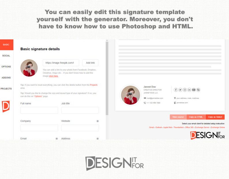 Clickable Email Signature Template, Gmail - Outlook - HTML - Canva ...