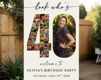 Editable 40th Birthday Photo Collage Party Welcome Sign Template, Celebrating 40 Years, Birthday Photo Poster, Photo Montage Display Poster