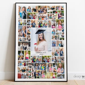 Graduation Photo Collage Template, 24x36 Photo Collage Poster Template for 65 Photos, Class Photo Collage Template Canva, Photoshop