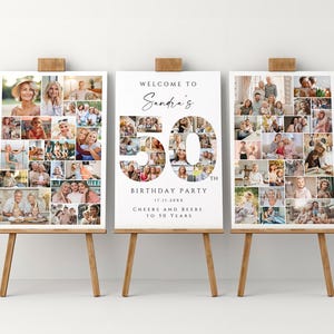 50th Birthday Welcome Board, Editable and Printable Photo Collage Template Set, Personalized Poster Gift for Friend, Sister or Wife