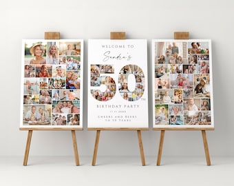50th Birthday Welcome Board, Editable and Printable Photo Collage Template Set, Personalized Poster Gift for Friend, Sister or Wife