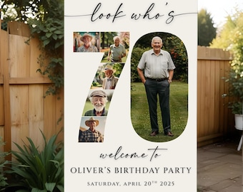 70th Birthday Photo Collage TEMPLATE, Celebrating 70 Years, Party Welcome Sign Board, Photo Montage Display Poster, Editable Canva Template