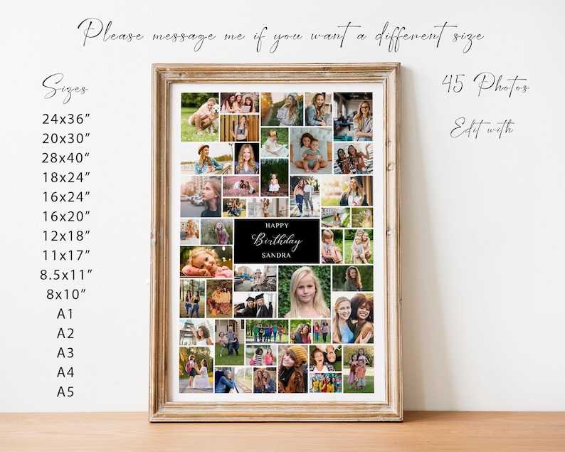 Birthday Photo Collage Template, Photo Collage Template for 45 Photos ...
