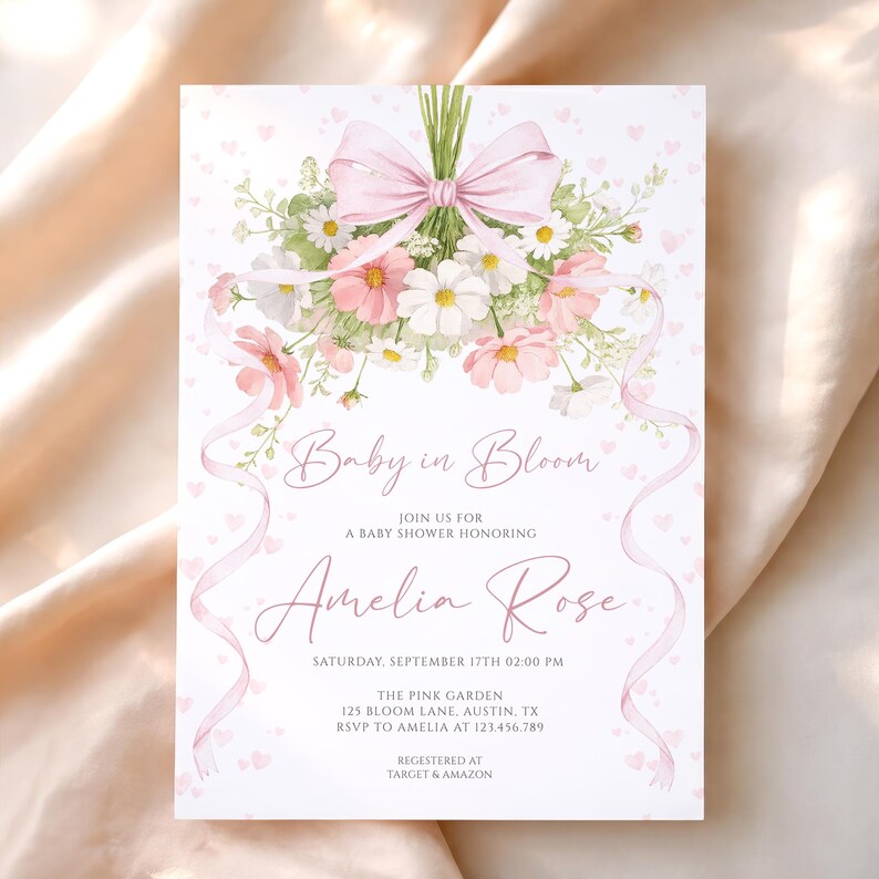 Baby in Bloom printable baby shower invitation 5x7