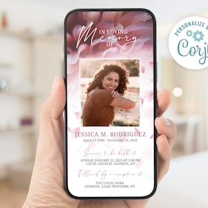 Rose Funeral Evite, Electronic Funeral Announcement, Phone Memorial Announcement, Funeral Invitation for Smartphones, in loving memory