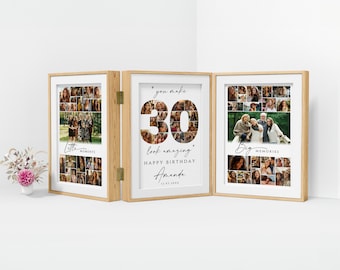 30th Birthday Gift for Her, 30th Anniversary Photo Collage Template, Printable Customizable Birthday Gift for Him, Friend, Hudband, Wife