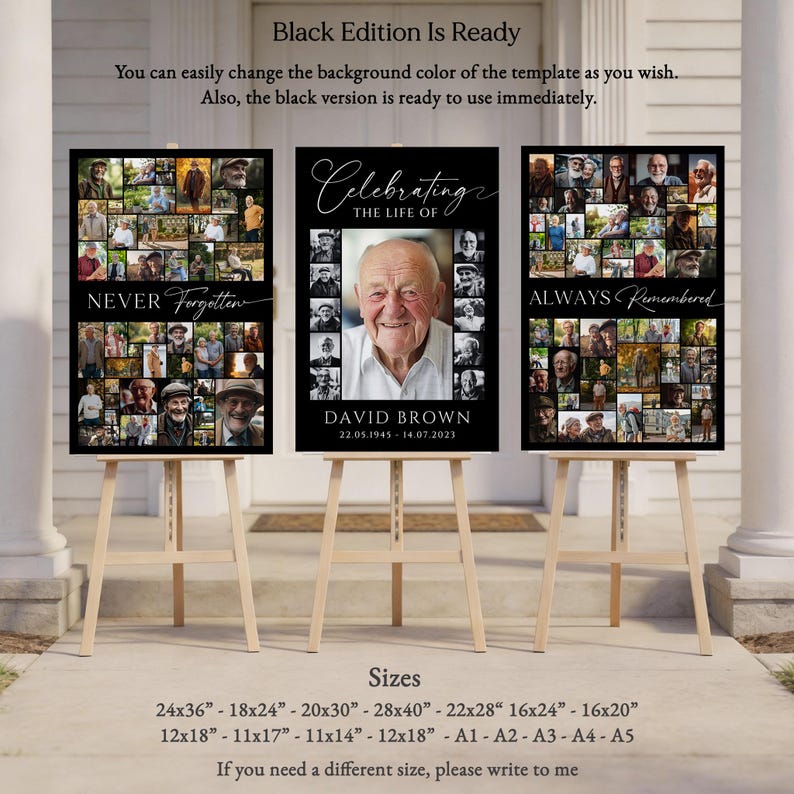 Funeral Photo Collage Template, Funeral Poster, Celebration of Life,  Funeral Welcome Sign, In Loving Memory, Memorial Poster