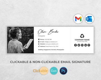 Email Signature Template, Realtor, Clickable, Gmail, Modern, Professional, Real Estate, Two Photo or Logo, Clickable Link Icon, HTML, Canva