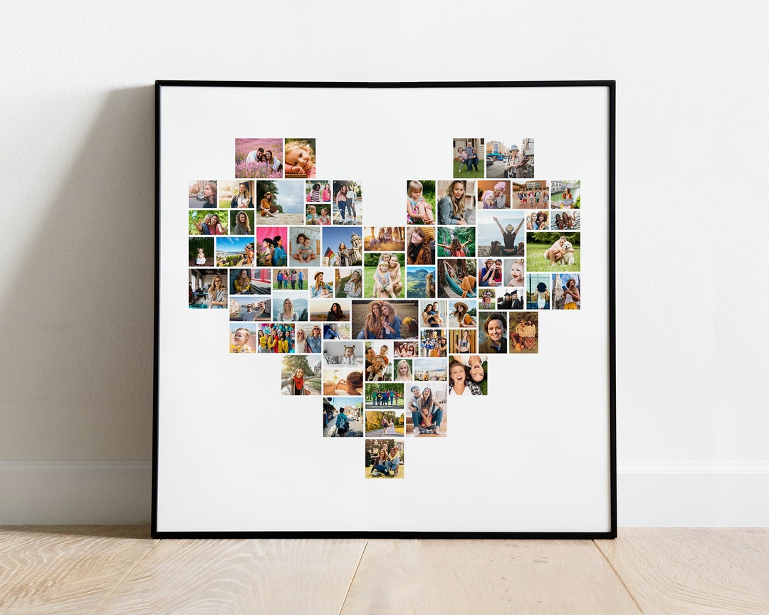 Heart Photo Collage Template for 70 Photos, Heart Family Collage, Love Photo Collage, Heart ...