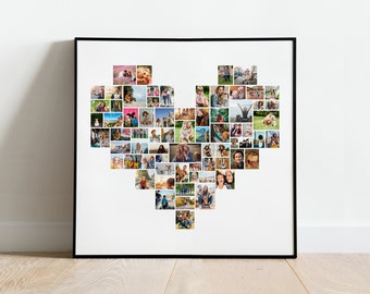 Modello di collage fotografico a forma di cuore per 70 foto, collage di famiglia a forma di cuore, collage fotografico d'amore, collage a forma di cuore, collage fotografico