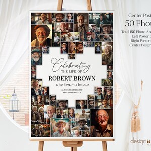 K&ouml;nnte beinhalten: Eine Schwarzwei&szlig;-Fotocollage in Form eines Kreuzes, die das Leben von Robert Brown feiert. Die Collage enth&auml;lt 50 Fotos von Robert Brown, mit den Daten 27. April 1942 - 14. Juni 202x und dem Text "Immer in Erinnerung, nie vergessen".