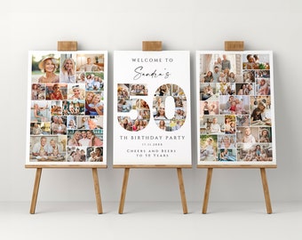 50th Birthday Welcome Board, Editable and Printable Photo Collage Template Set, Personalized Poster Gift for Friend, Sister or Wife