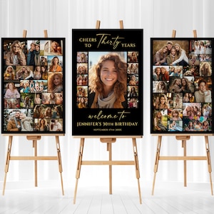 Paquete de plantillas de carteles de collage de fotos de 30 cumpleaños negro, Saludos a los 30 años, Tablero de cumpleaños personalizado, Regalo de cumpleaños número 30 personalizable