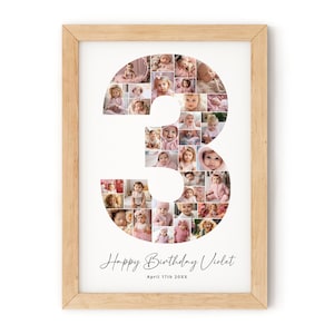 3rd Birthday Photo Collage Template, 3rd Birthday Photo Milestone Sign, Number 3, Editable 3rd Birthday Photo Poster Template, Canva