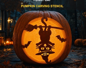 Funny Cat Pumpkin Stencil, Halloween Carving Template, Jack O Lantern Design, Digital Download, #JOL