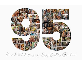 95th Birthday Photo Collage Template, Personalized Gift for Grandma, Grandpa or Husband. Number Collage Birthday Gift for Her or Him